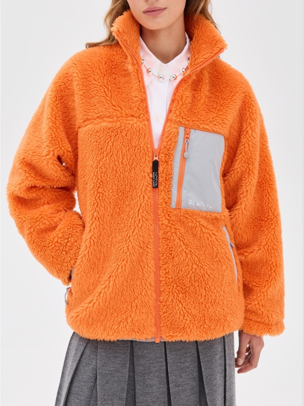 Sandy Liang Orange Teddy Sherpa Jacket